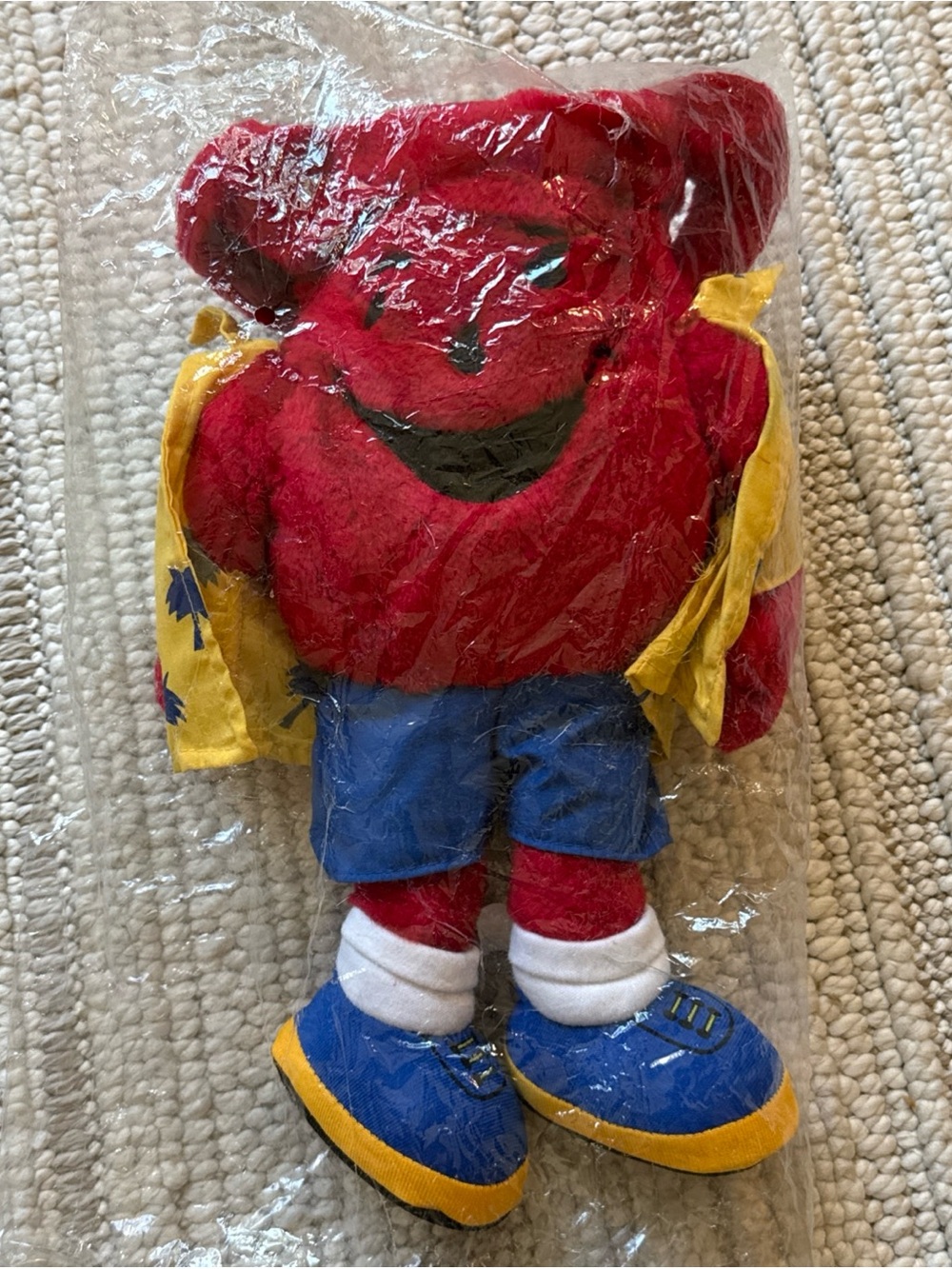 Vtg NOS Red Kool Aid Man Stuffed Plush Doll 13" Yellow Hawaiian Punch Shirt 80s